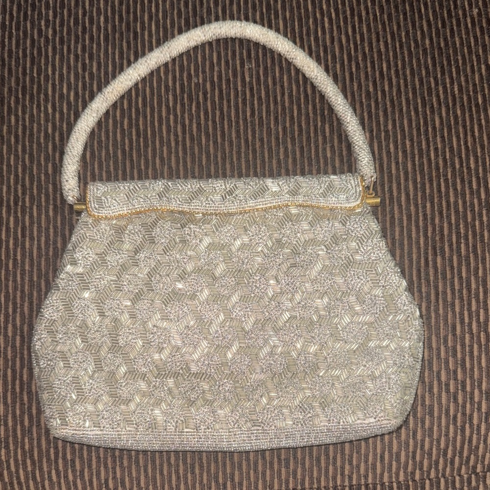 1950's Glass Seed Beaded and Needlepoint Purse